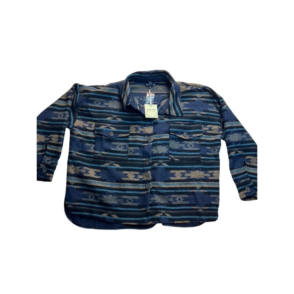 Perch by Blu Pepper Womens Aztec‎ Print Button Up Shirt Jacket 3XL Blue Tan
